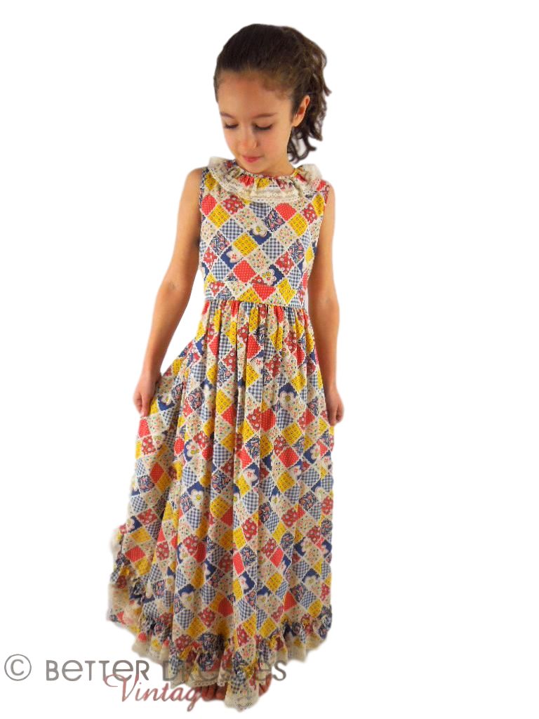 70s Child's Maxi Dress in Patchwork 