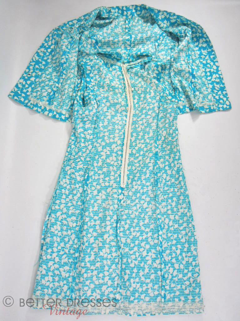 Vtg 1960s or 70s Blue and White Shift Dress & Jacket Set Leaf Print ...