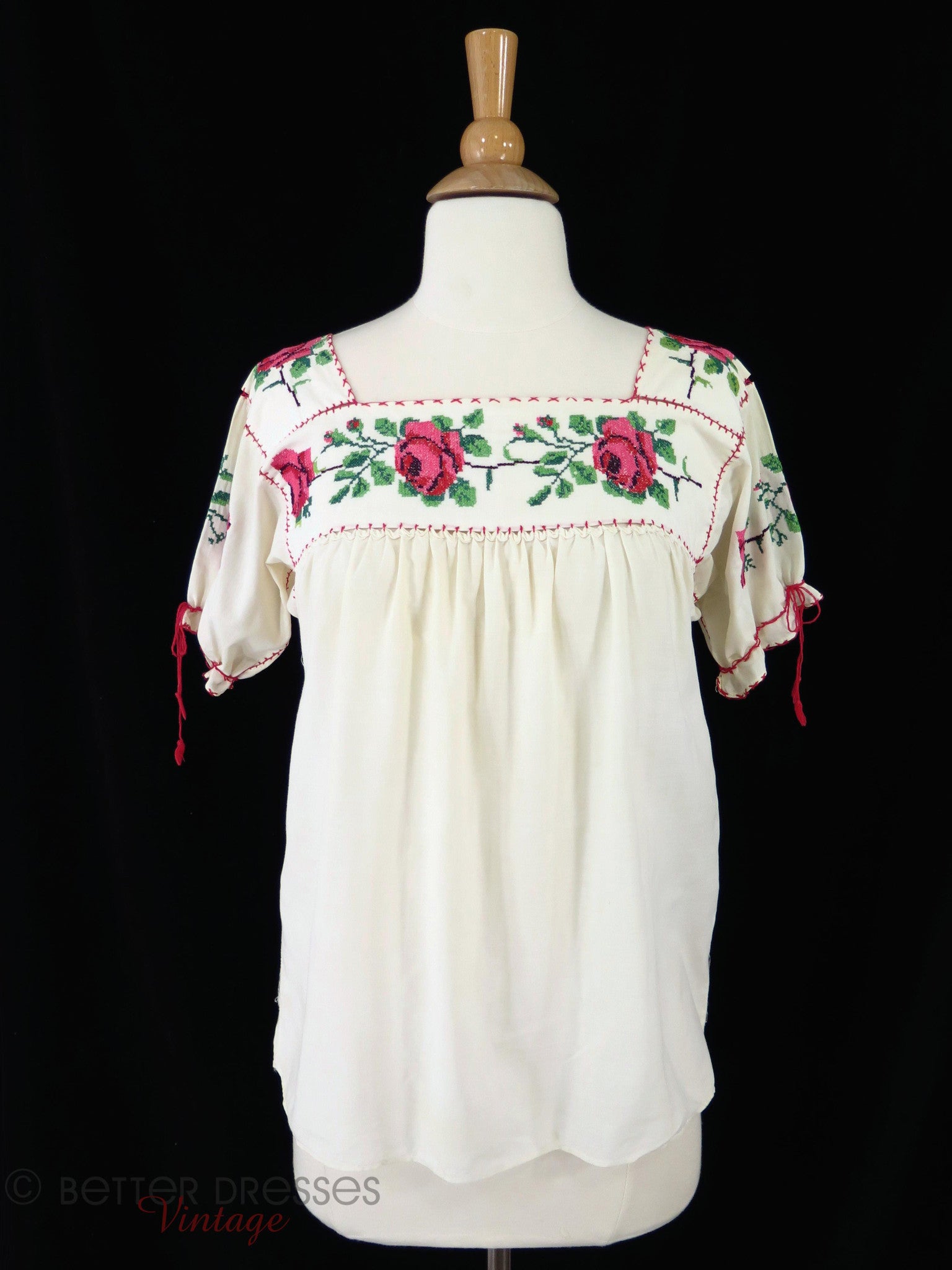 50s Mexican Blouse Hand Embroidered Cotton Shirt - sm, med – Better ...