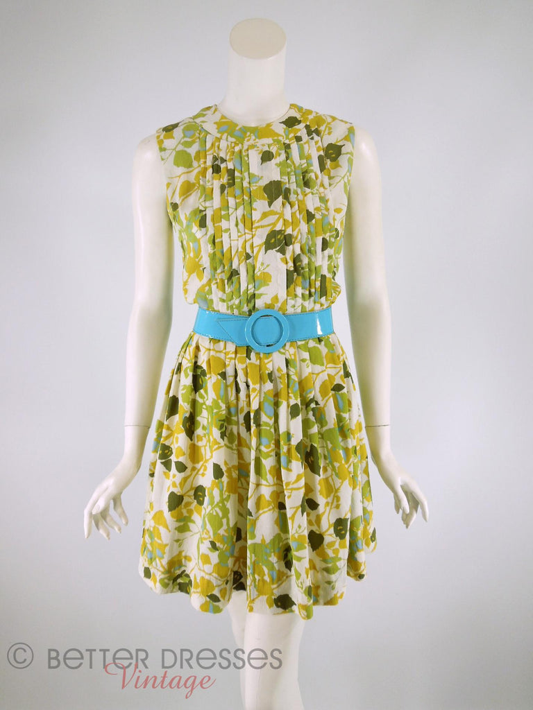 Vintage 1960s Nylon Day Dress in Green Botanical Leaf Print- sm ...