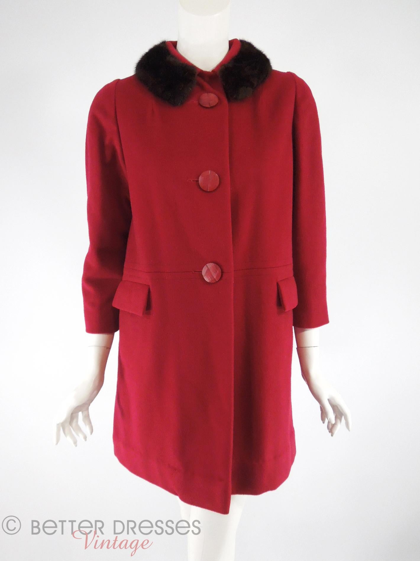 Vintage 1960s Red Wool Mod Coat With Mink Collar - sm, med – Better ...