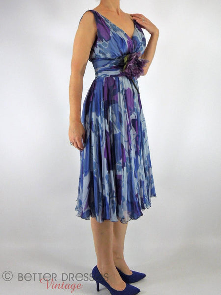 Vintage 1950s or early 1960s Party Dress in Blue and Purple Silk - sm ...