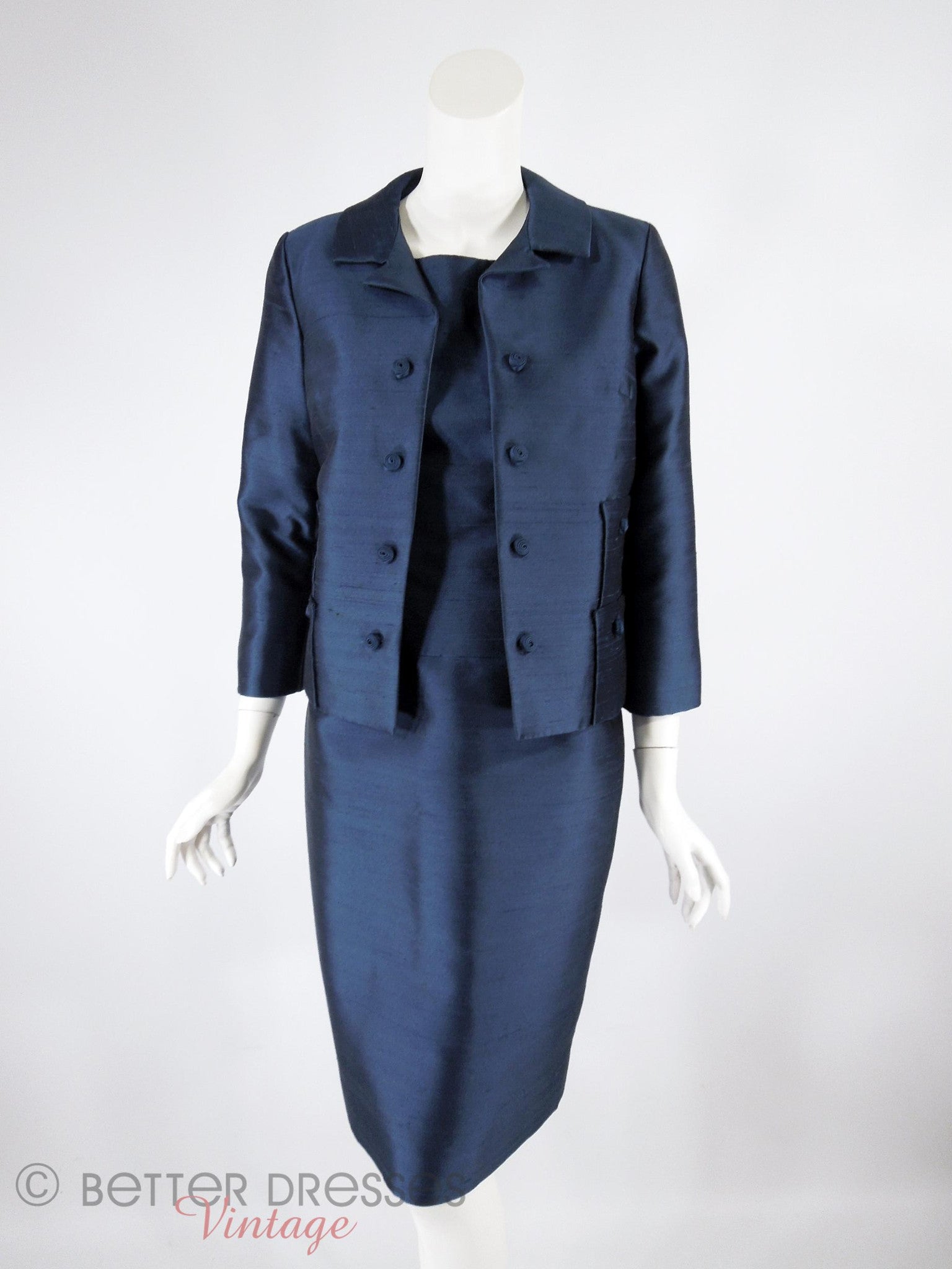 60s Navy Blue Dress & Jacket Set Jackie O - sm, med – Better Dresses ...