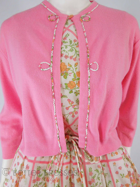 60s Full Skirt Dress & Cardigan in Pink and White - sm, med – Better ...