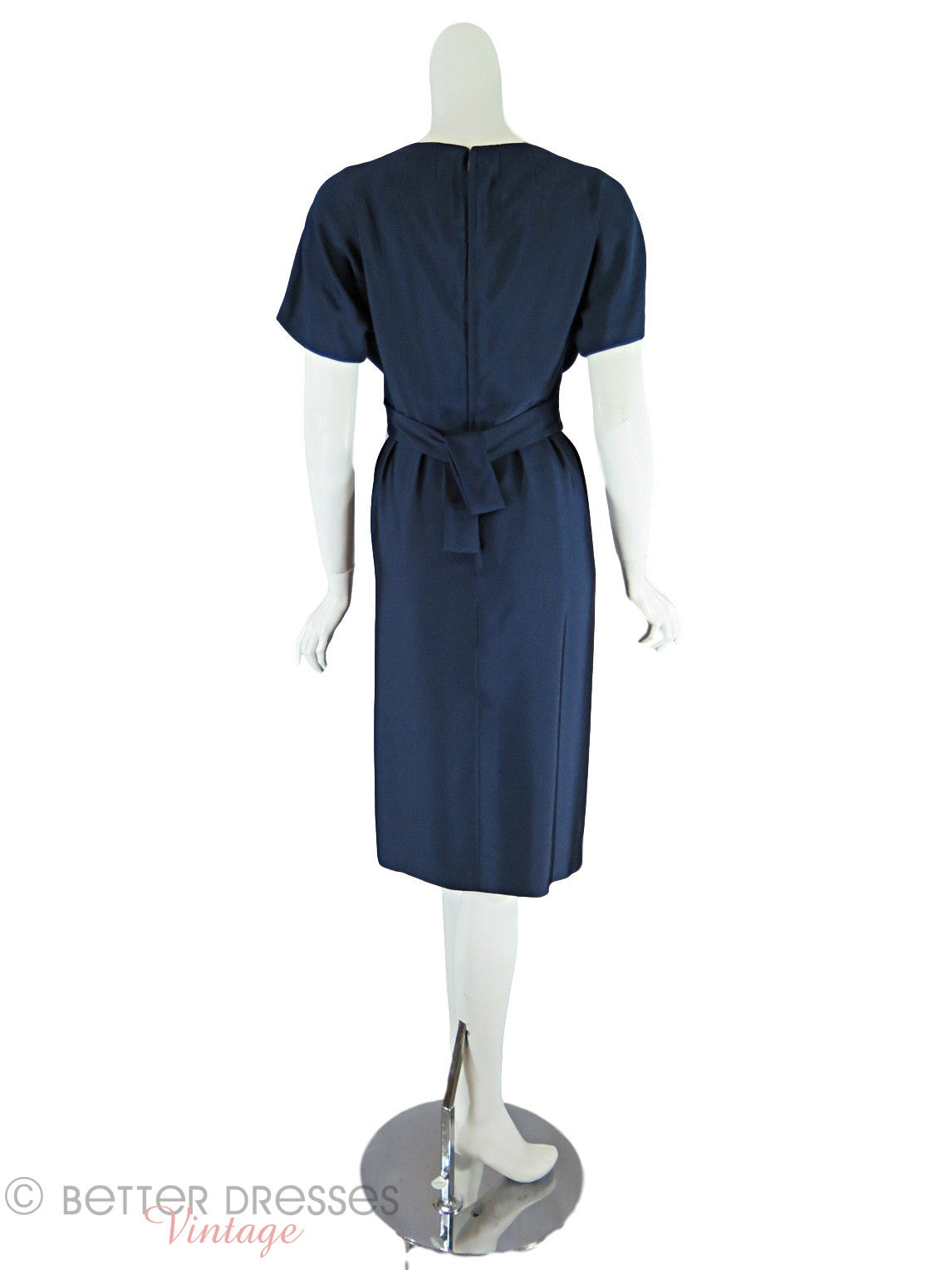 50s/60s Navy Blue Silk Sheath Dress - sm – Better Dresses Vintage