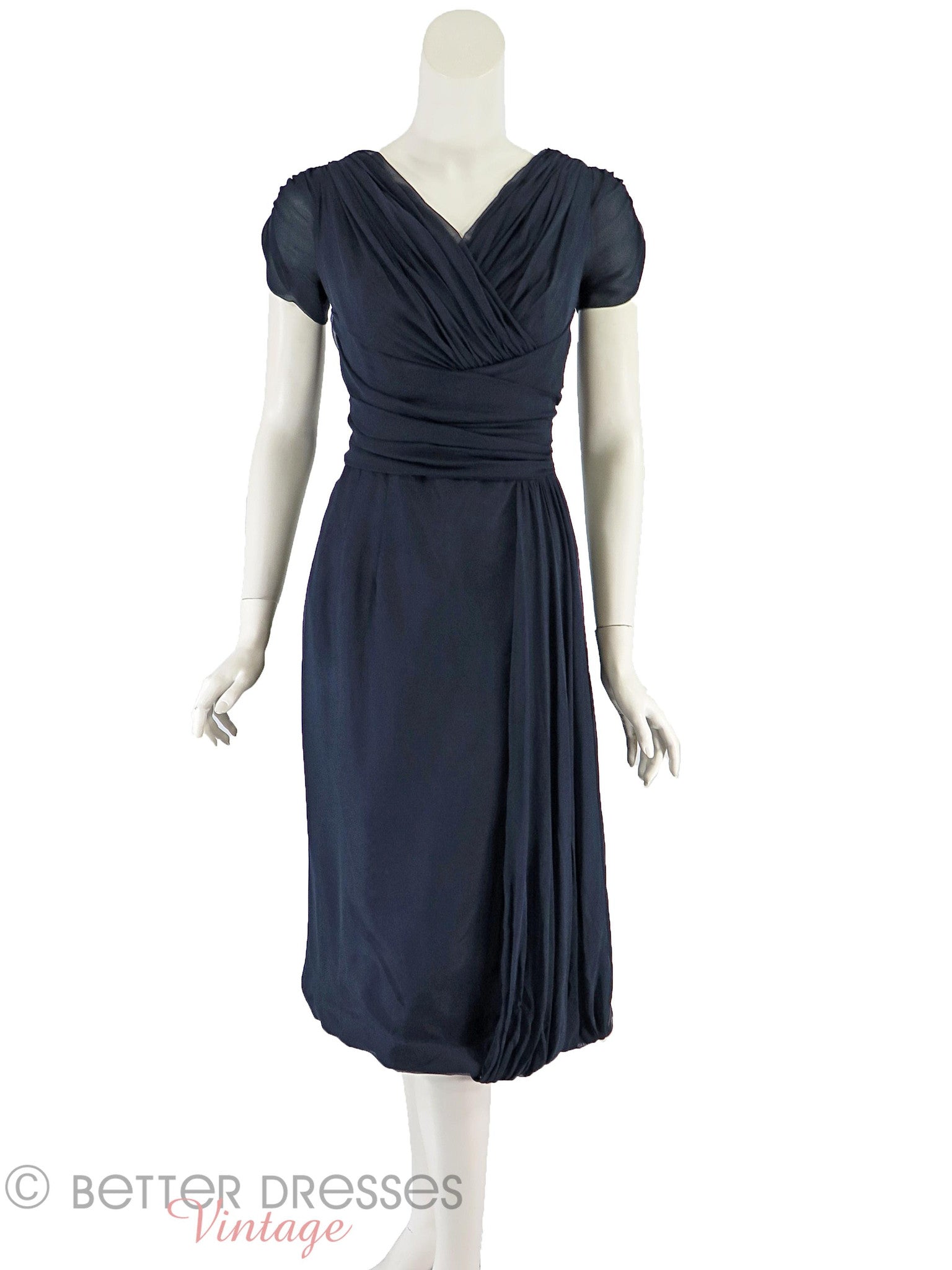 navy blue silk chiffon dress