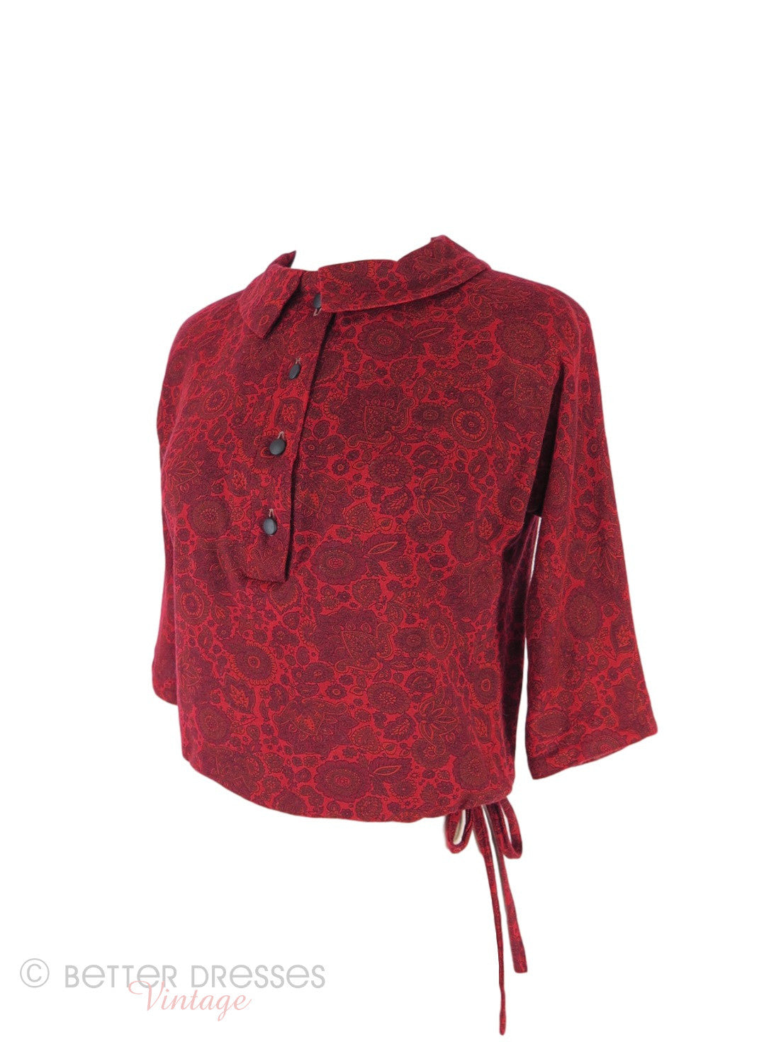 50s Red Drawstring Waist Knit Top - sm, med – Better Dresses Vintage