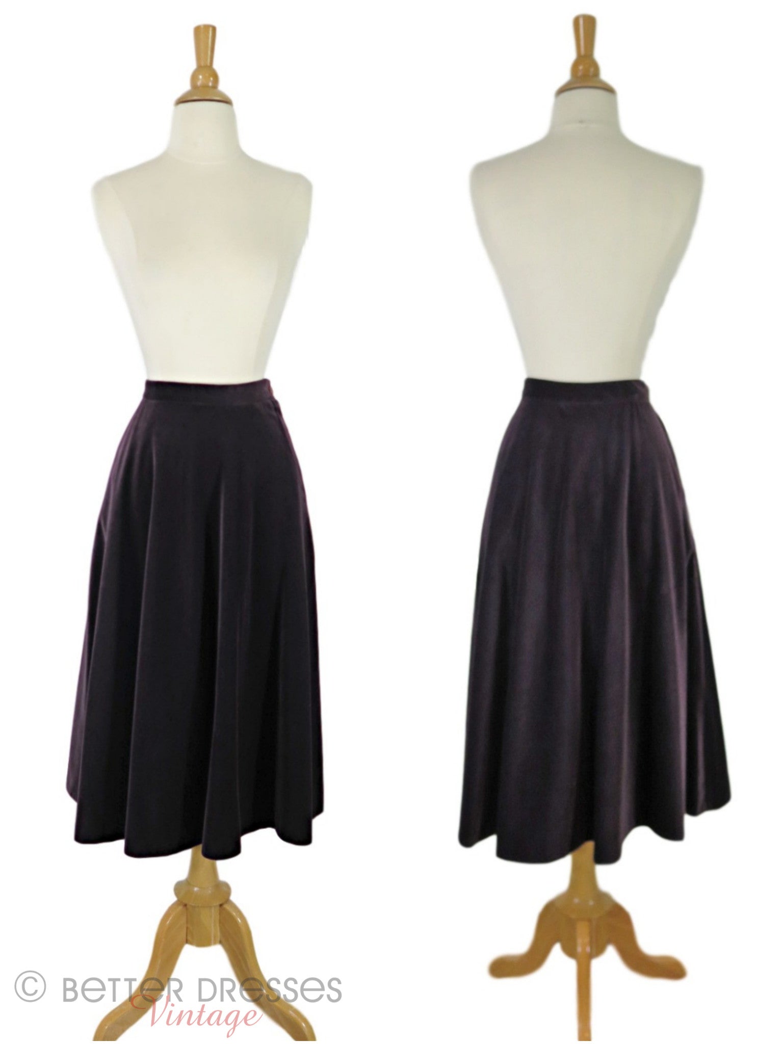 70s Does 50s Purple Velvet Full A-Line Skirt - sm – Better Dresses Vintage