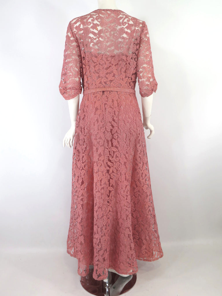 40s Gown in Mauve Pink Lace - lg – Better Dresses Vintage