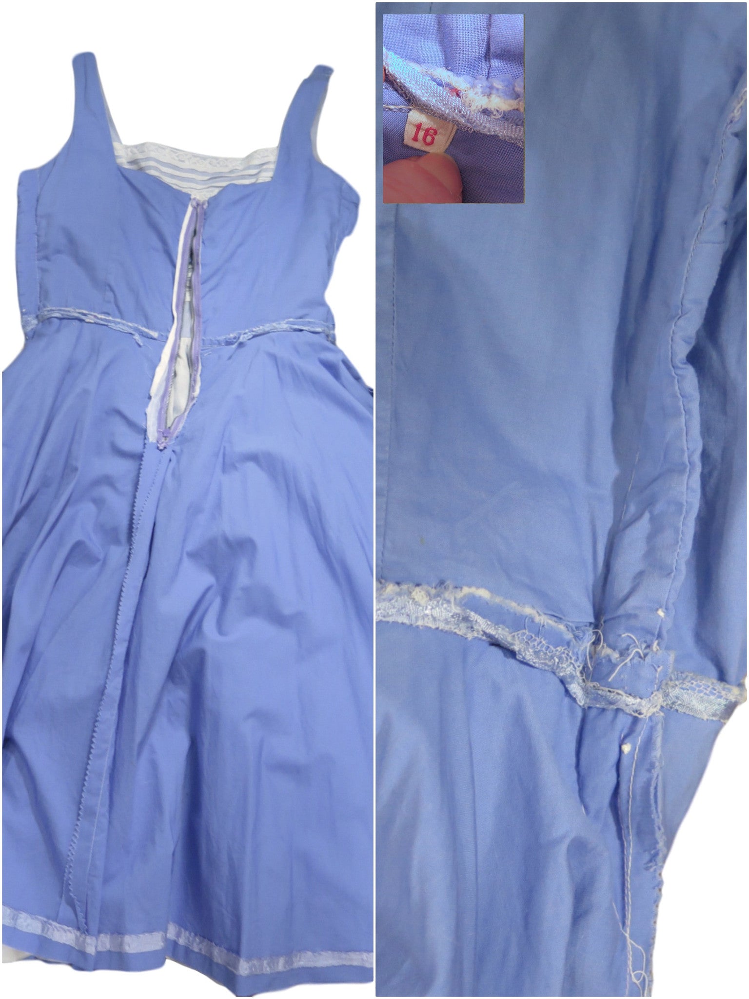 50s White Organdy Over Periwinkle Blue Party Dress Sundress - sm, med