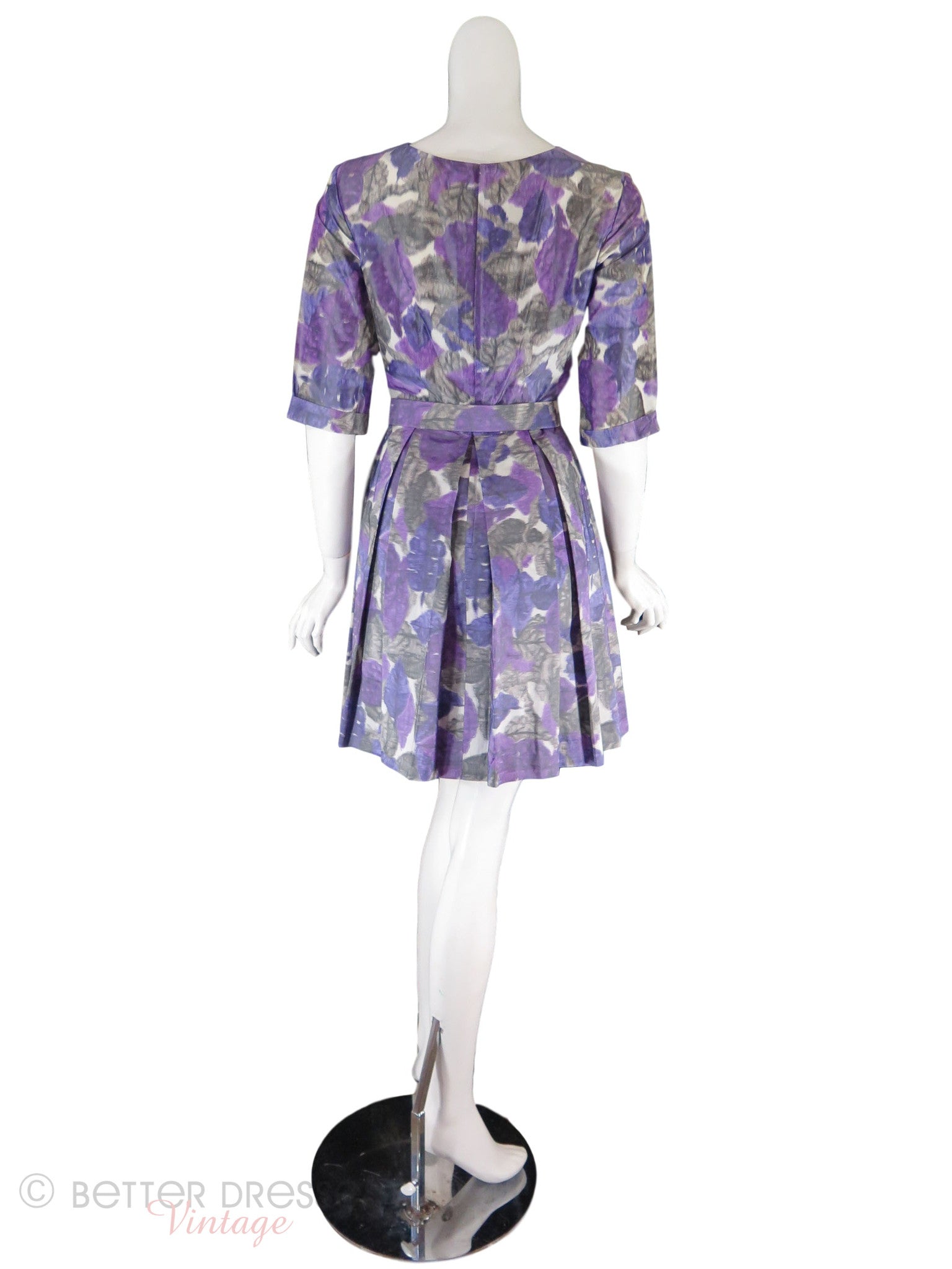 50s/60s Purple Watercolor Dress With Nipped Waist Full Skirt - sm, med ...