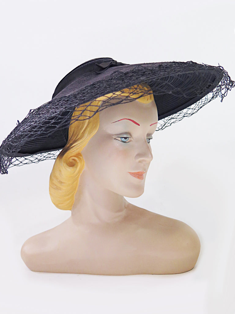 40s/50s Navy New Look Cartwheel Hat | Straw Platter Hat – Better ...