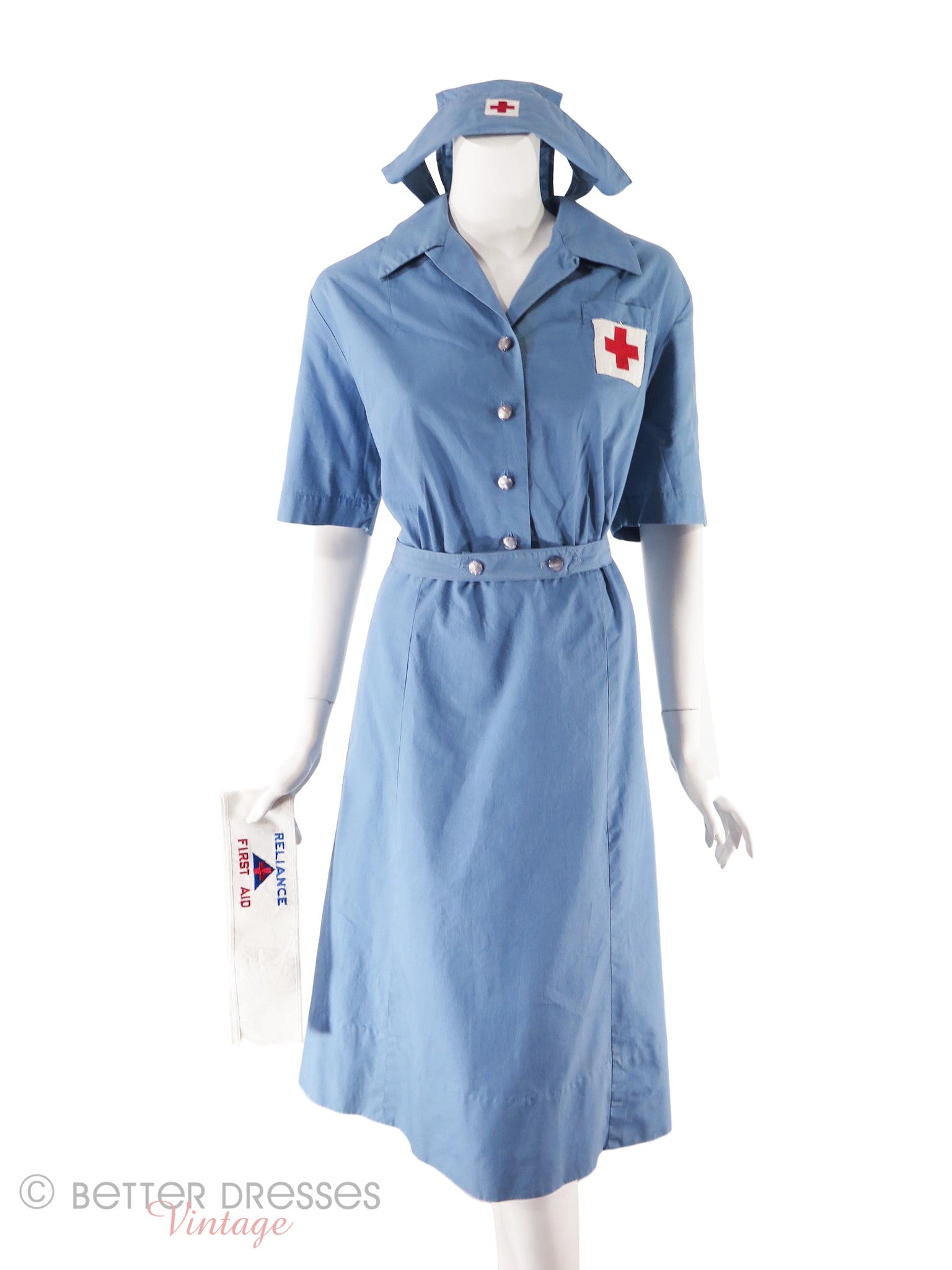 40s WWII Red Cross Nurse's Uniform, Hat, Sashes, Medal - lg, xl, plus –  Better Dresses Vintage