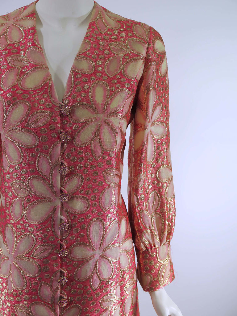 60s 70s Coat Dress in Pink and Gold Metallic - sm, med – Better Dresses ...