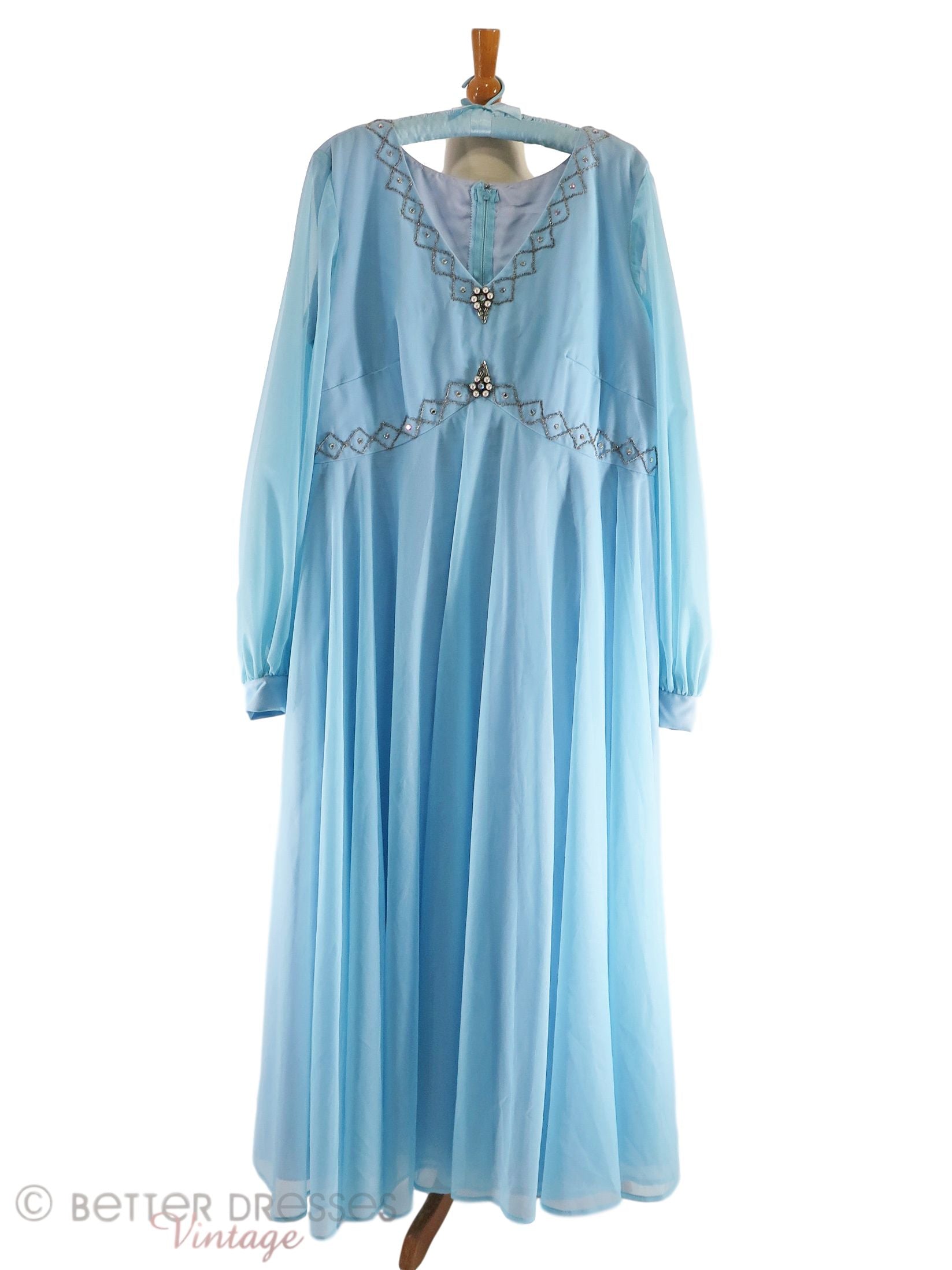 light blue long sleeve gown