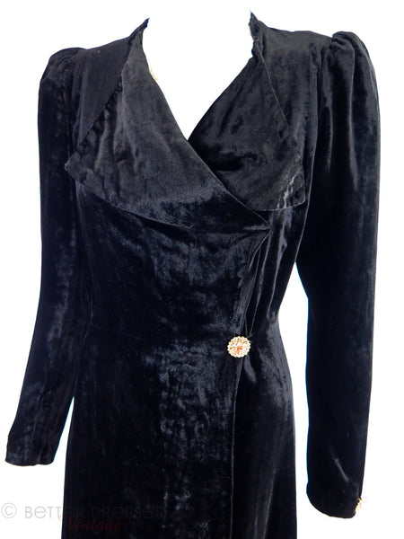 30s Black Velvet Dressing Gown, Evening Gown, Opera Coat - sm, med ...