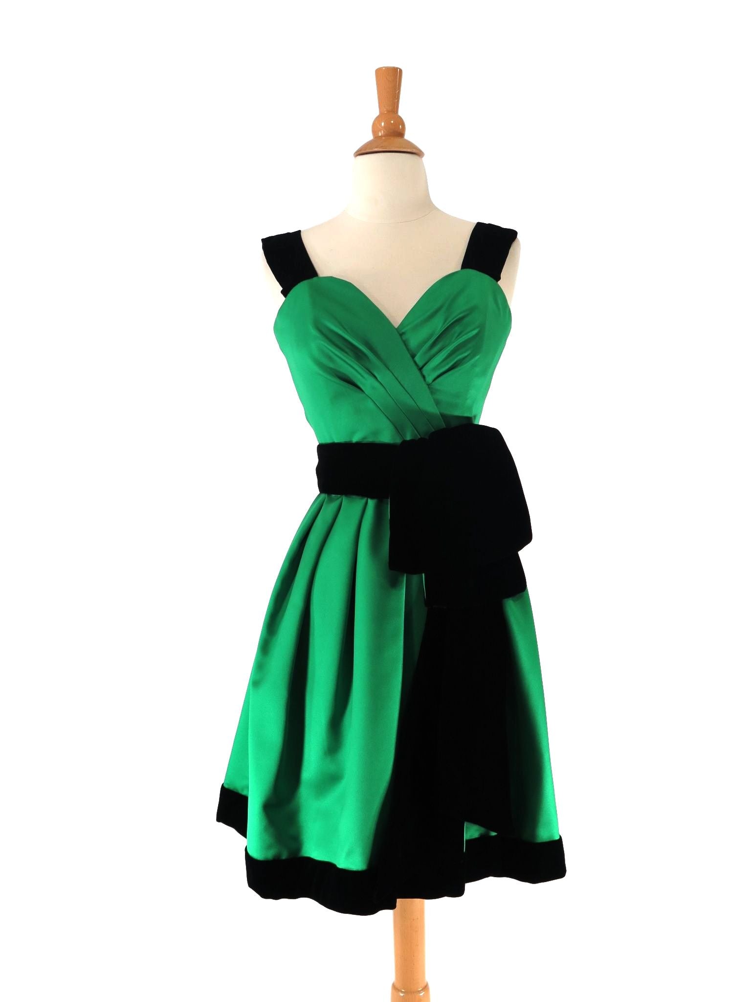 80s Party Dress in Green Satin - sm – Better Dresses Vintage