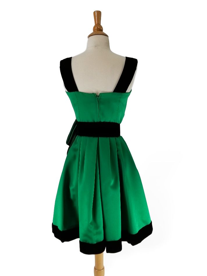 80s Party Dress in Green Satin - sm – Better Dresses Vintage
