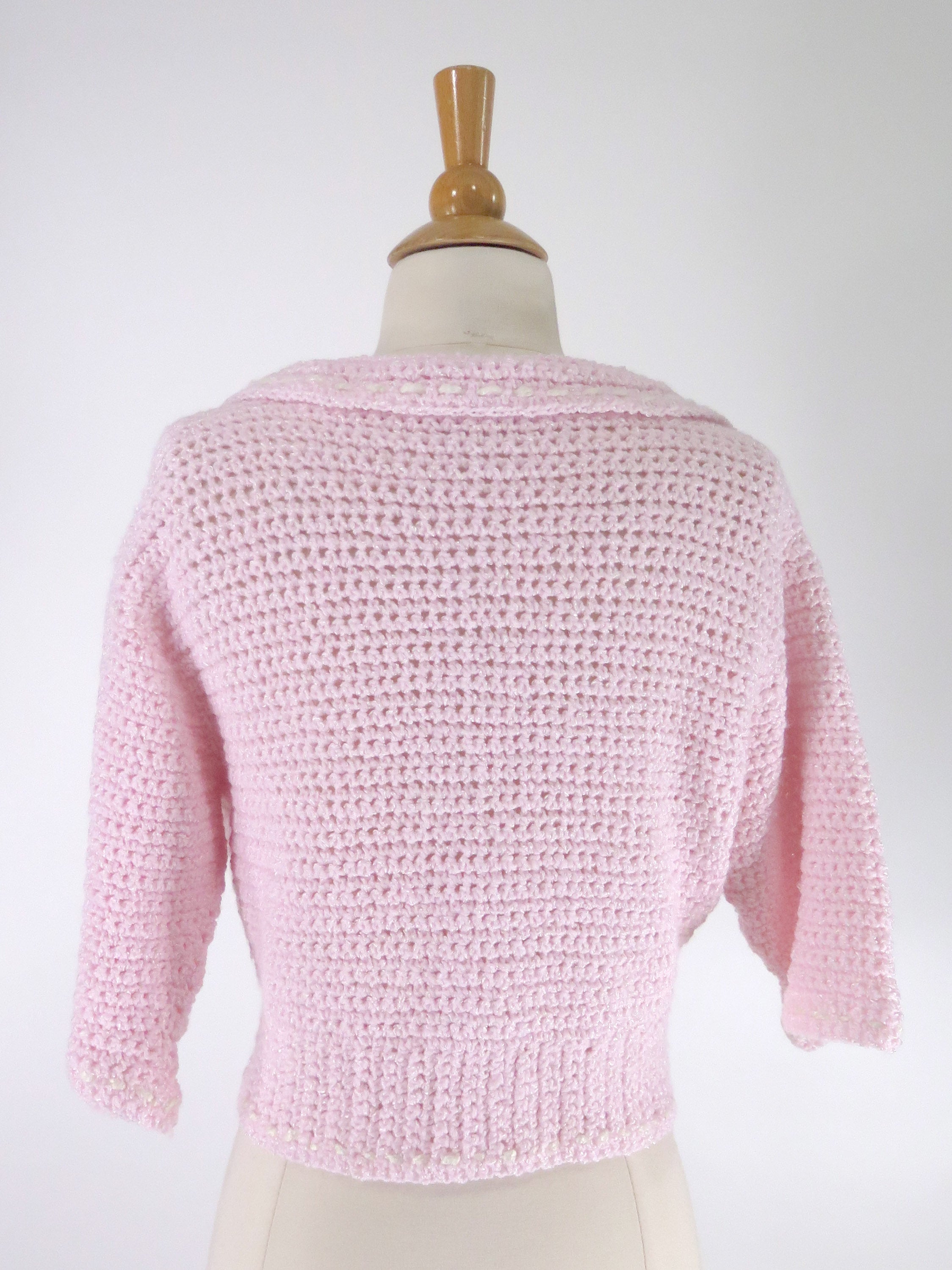 50s Style Cardigan in Pink Crochet – Better Dresses Vintage