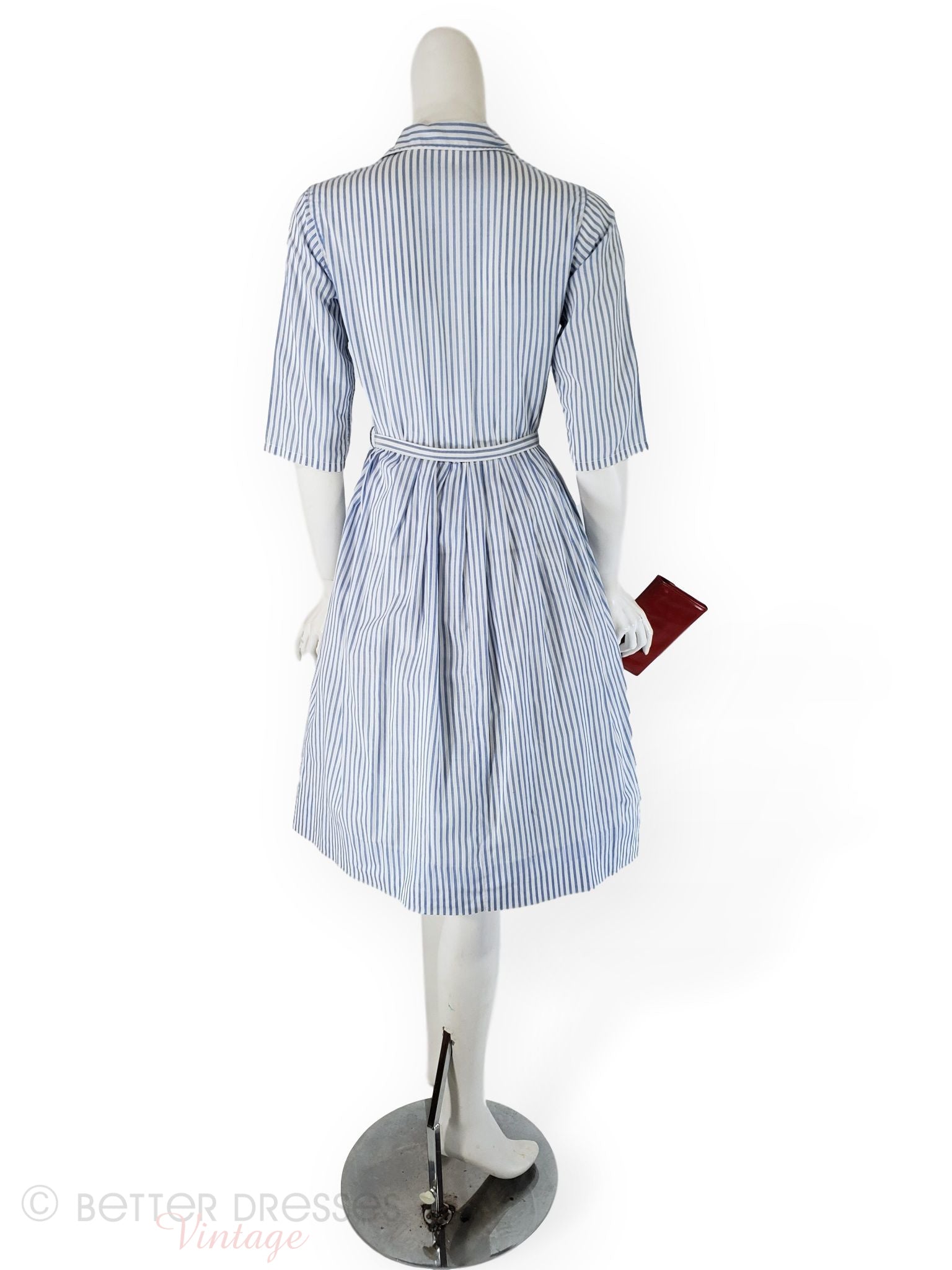 50s/60s Shirtwaist Dress in Blue and White Stripe – Better Dresses Vintage
