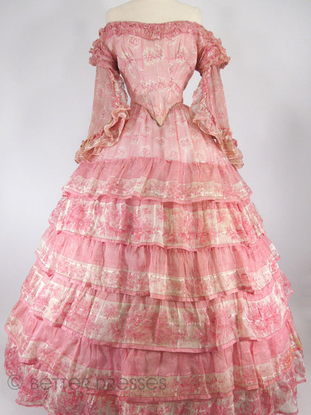 1850s Evening Dress in Pink Silk Organdy – Better Dresses Vintage