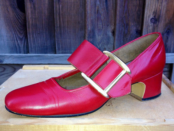 60s Mod Shoes Red Leather Mary Janes Square Toe - 8N – Better Dresses ...