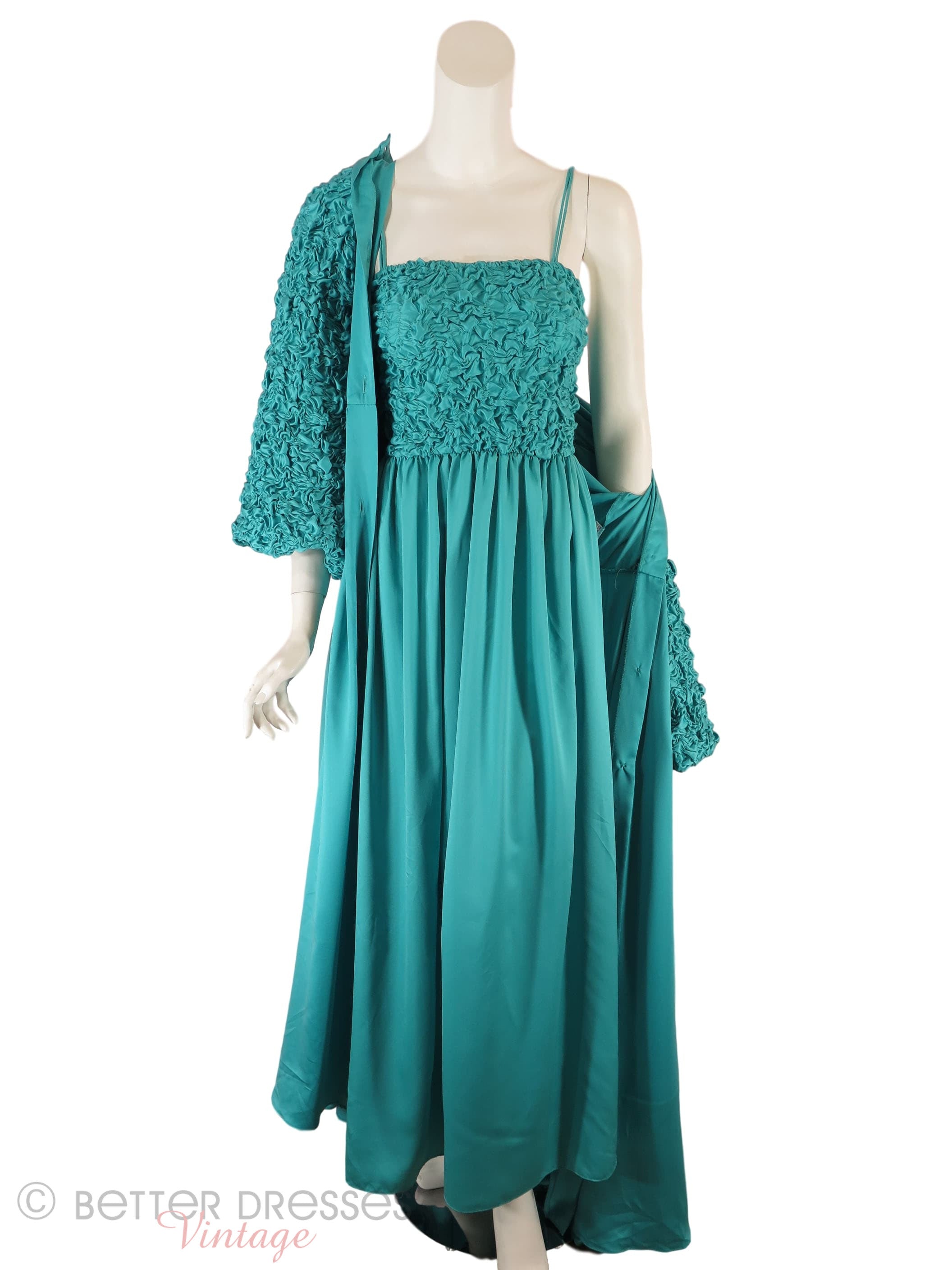 70s Teal Peignoir Robe & Gown Turquoise Boudoir Set by Odette Barsa ...