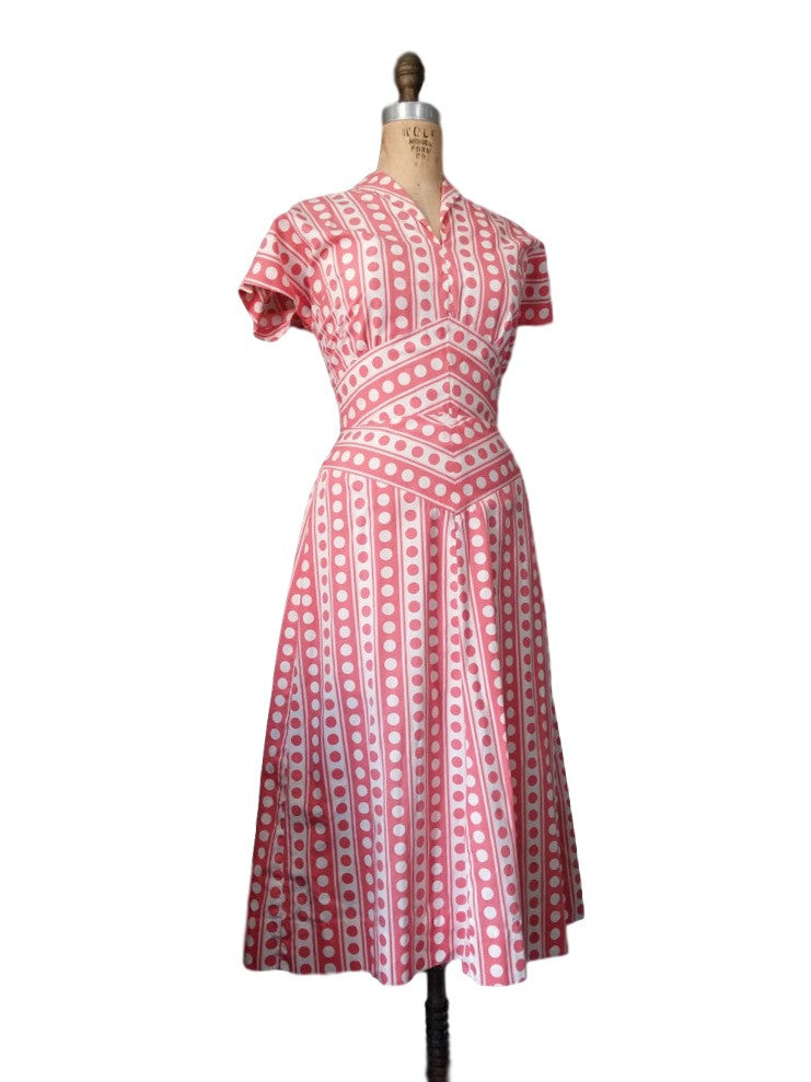 40s Pink and White Polka Dot Cotton Day Dress - sm, med – Better ...