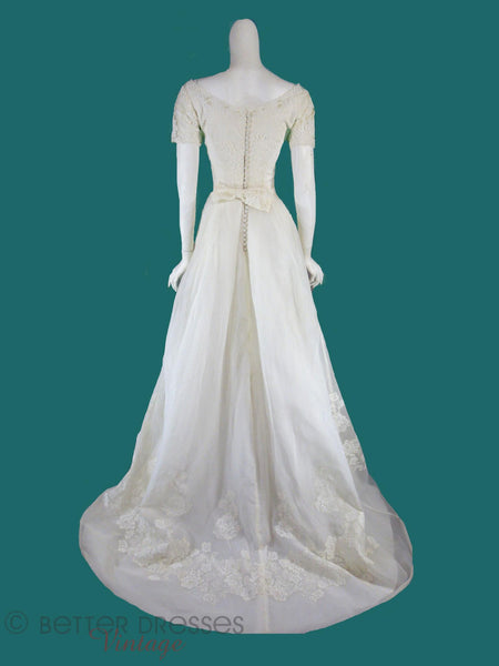 1960s Organza & Lace Wedding Gown With Train - sm – Better Dresses Vintage