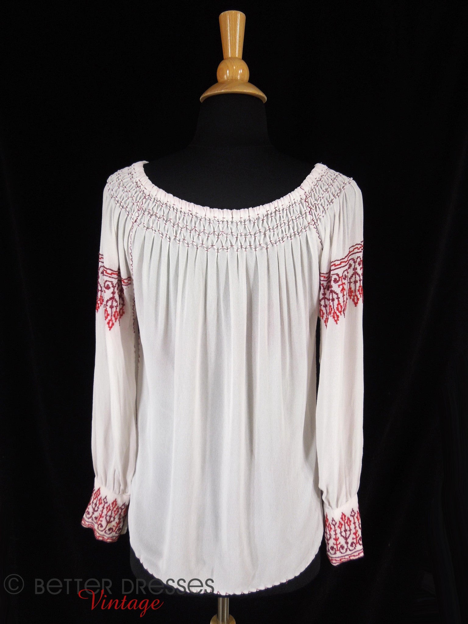 30s/40s Hand Embroidered Peasant Blouse Red on White - sm – Better ...
