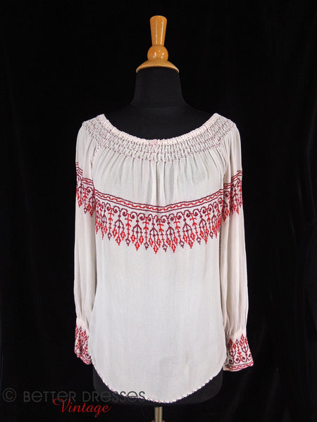 30s/40s Hand Embroidered Peasant Blouse Red on White - sm – Better ...