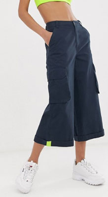 Navy culottes with neon tab detail from Asos 