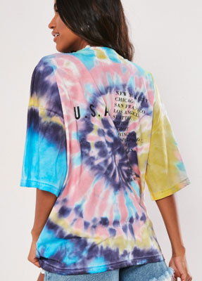 Missguided Blue Tie Dye Graphic Back oversized T Shirt