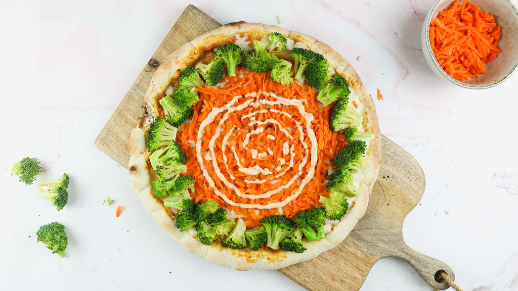 Carrot and broccoli pizza