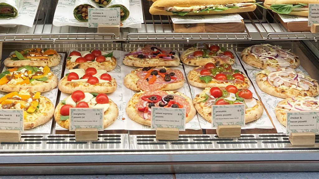 Snack pizzas in cold display