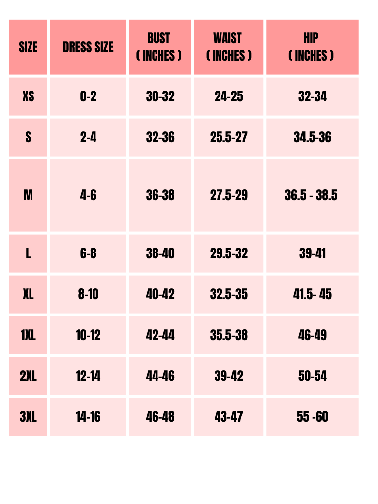 Fenton Fox handmade swimwear size chart