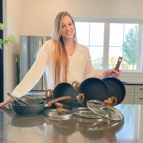 Kitchen Academy Black 12 Piece Granite Nonstick Induction Cookware Set