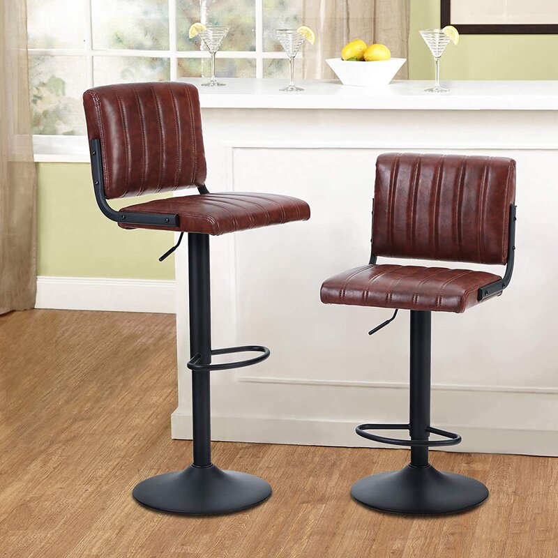 PHI VILLA Adjustable L Shape PU Leather Swivel Kitchen Bar Stools