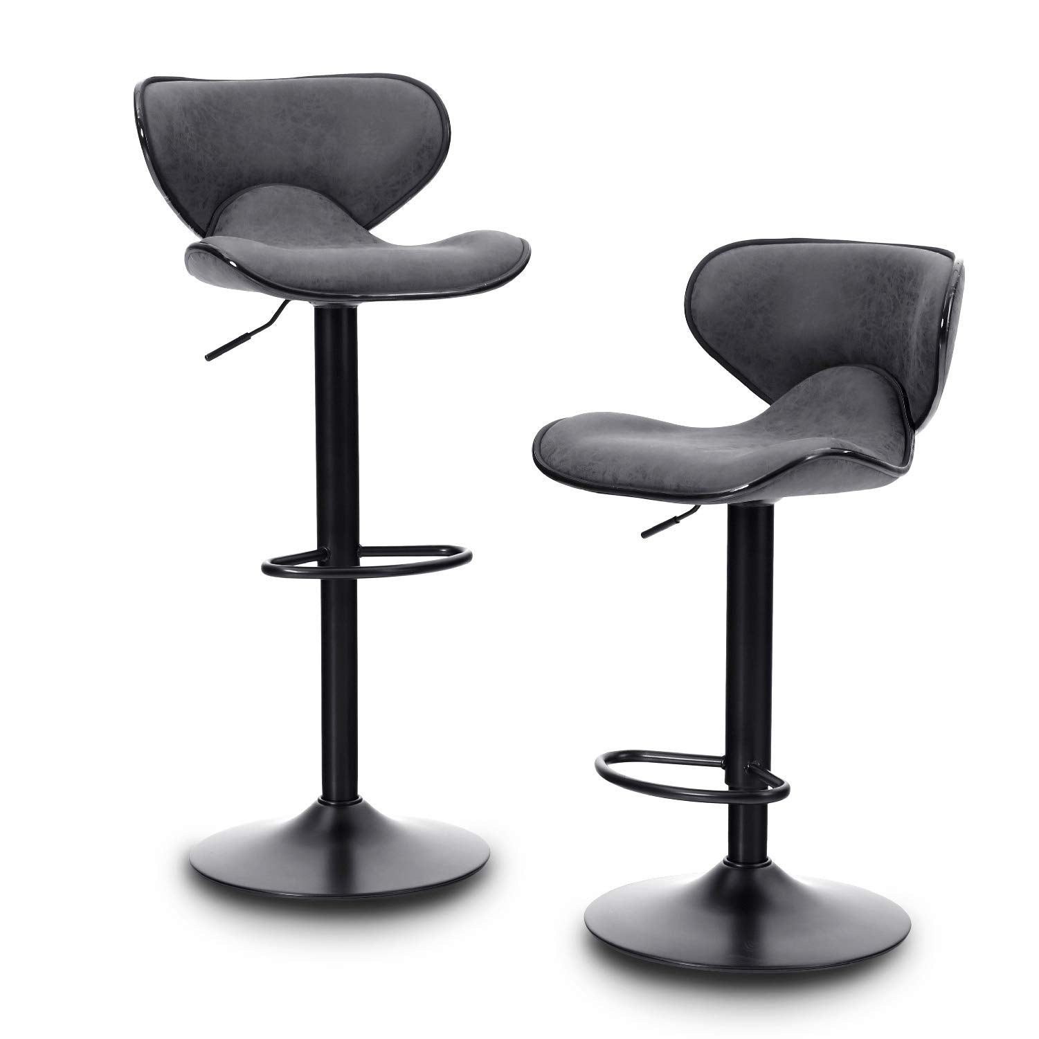 Phi Villa Counter Height 360 Degree Swivel Square Bar Stools, Set Of 2 Grey