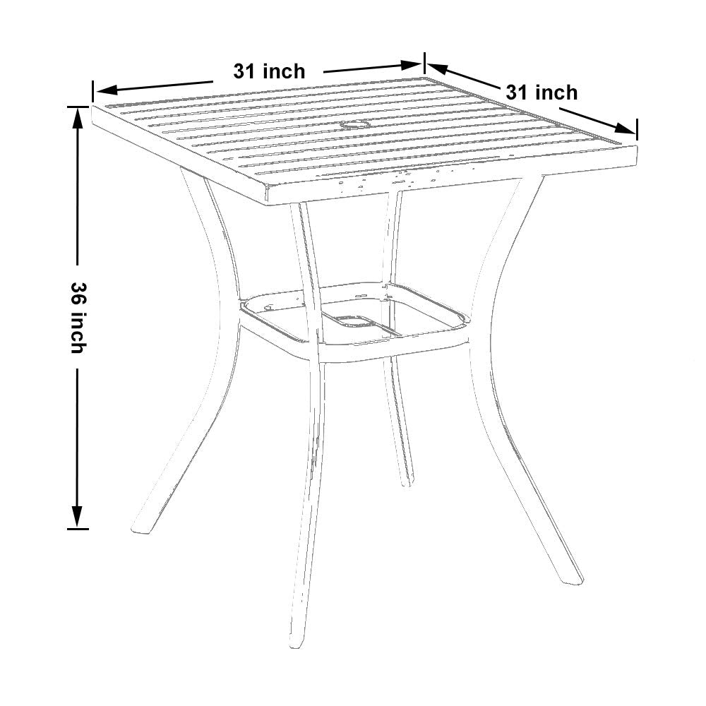 MF Outdoor Patio 31" Square Height Bar Table with Umbrella Hole - 36