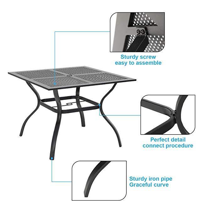 PHI VILLA 1 Mesh Metal Table and 4 Swivel Chairs 5-Piece Steel Outdoor Patio Dining Set