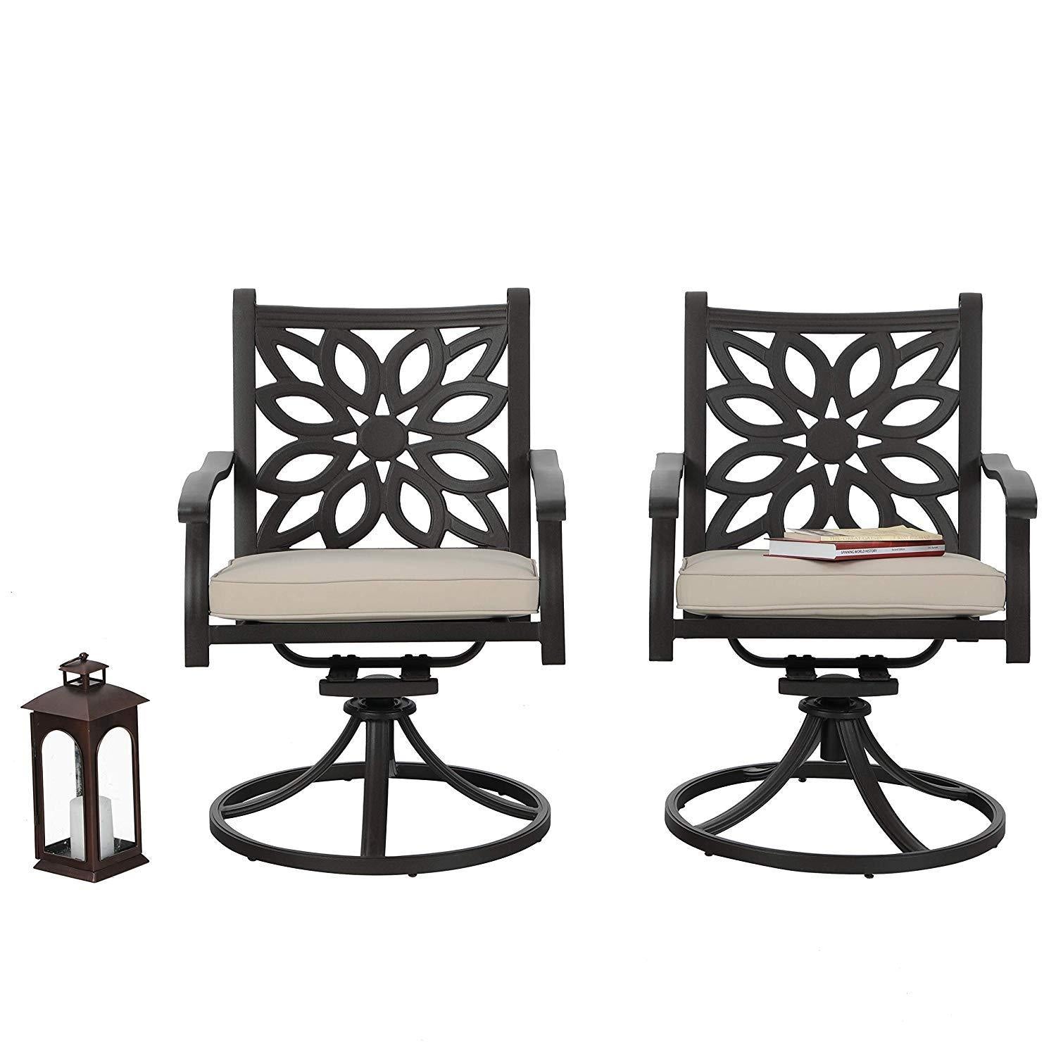 Phi Villa Cast Aluminum Patio Dining Chairs Flower - Swivel