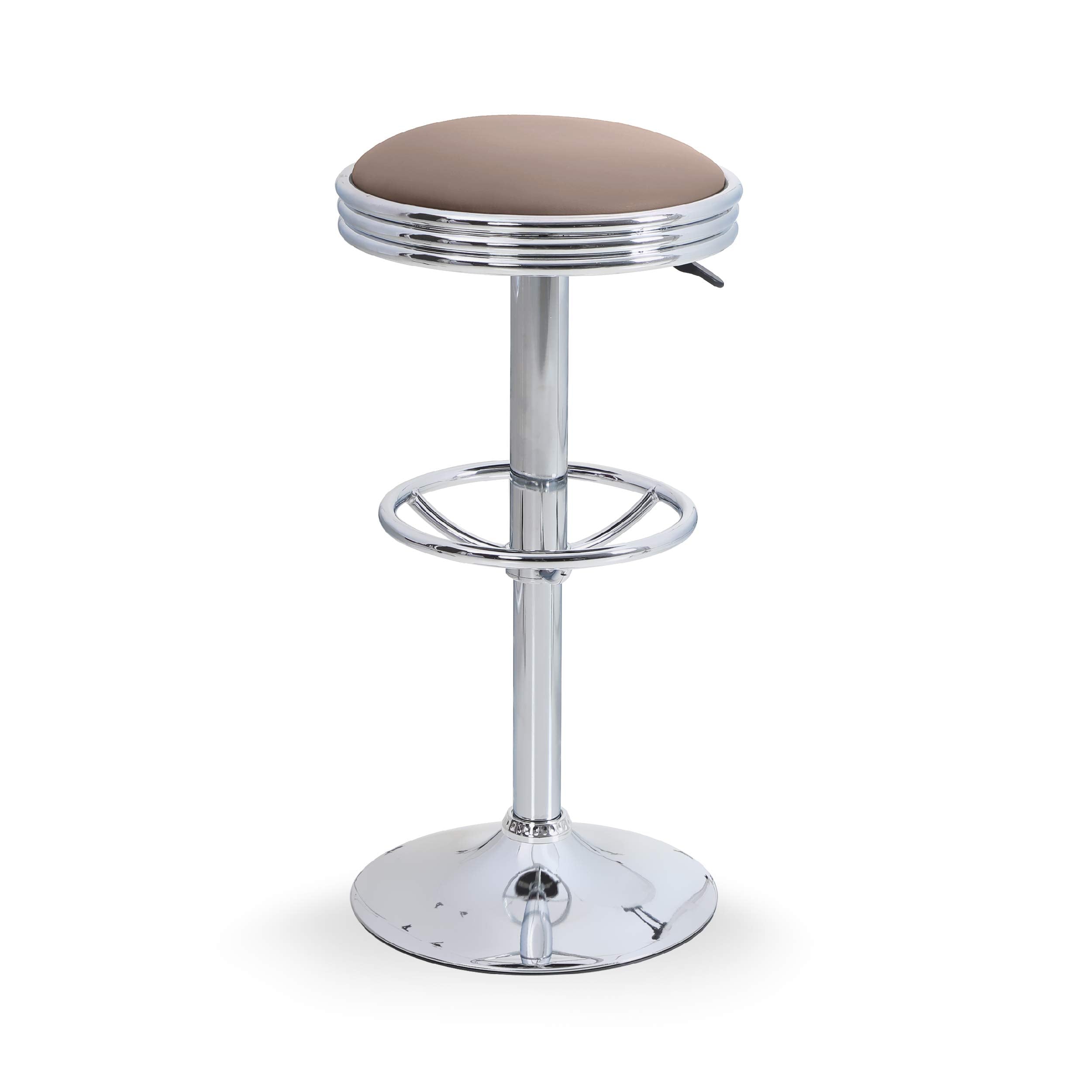 Alpha Home Swivel Bar Stool Counter Height Round Pu Leather Adjustable Pub Stool With Chrome Footrest Khaki