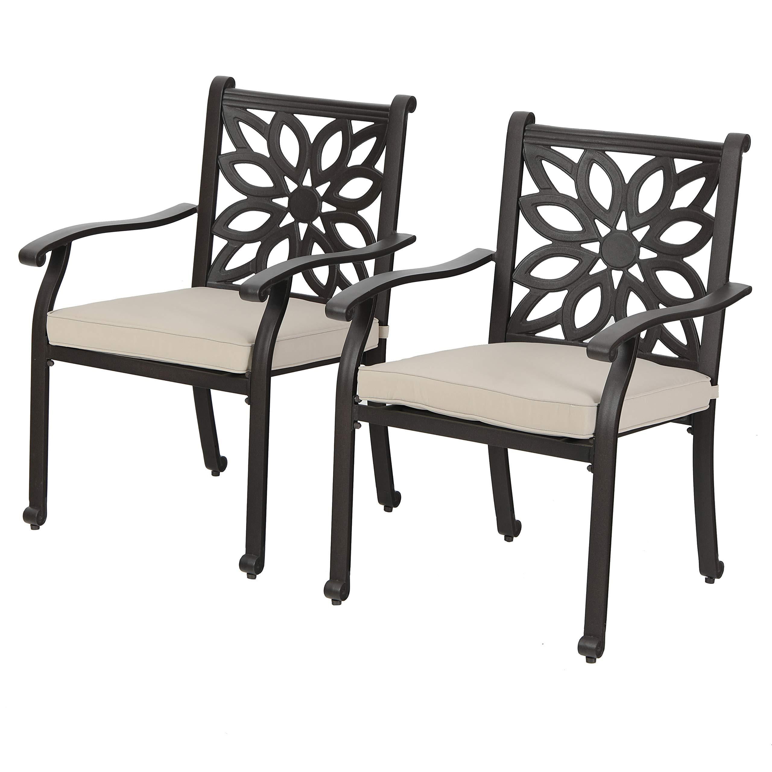 Phi Villa Cast Aluminum Patio Dining Chairs Flower - Fixed
