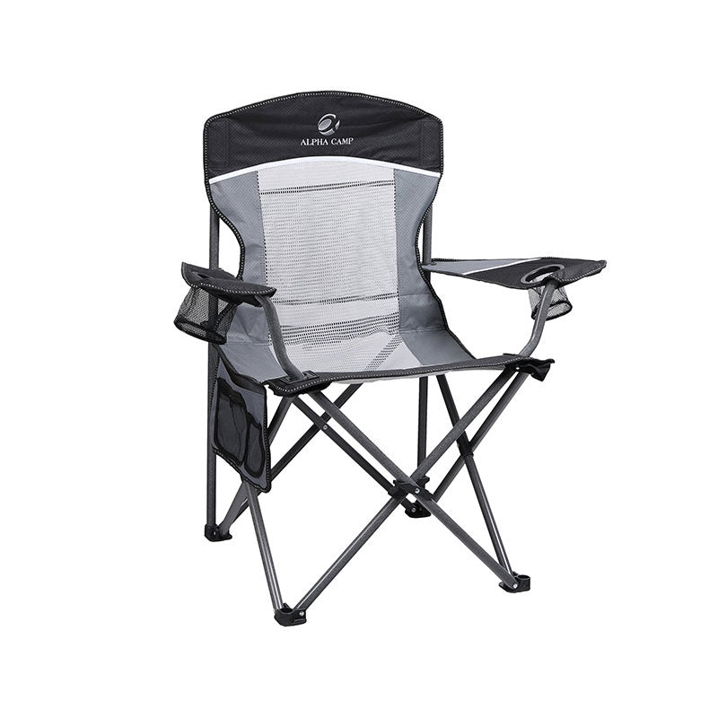 Alpha Camp Oversized Mesh Camping Chair Support 350lbs Black Grey