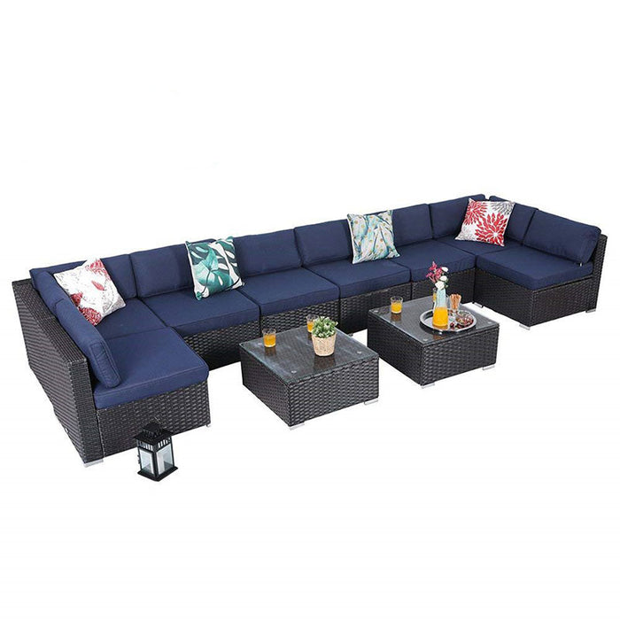 PHI VILLA 10 Piece Outdoor Rattan Sectional Sofa- Patio Wicker Furniture Set
