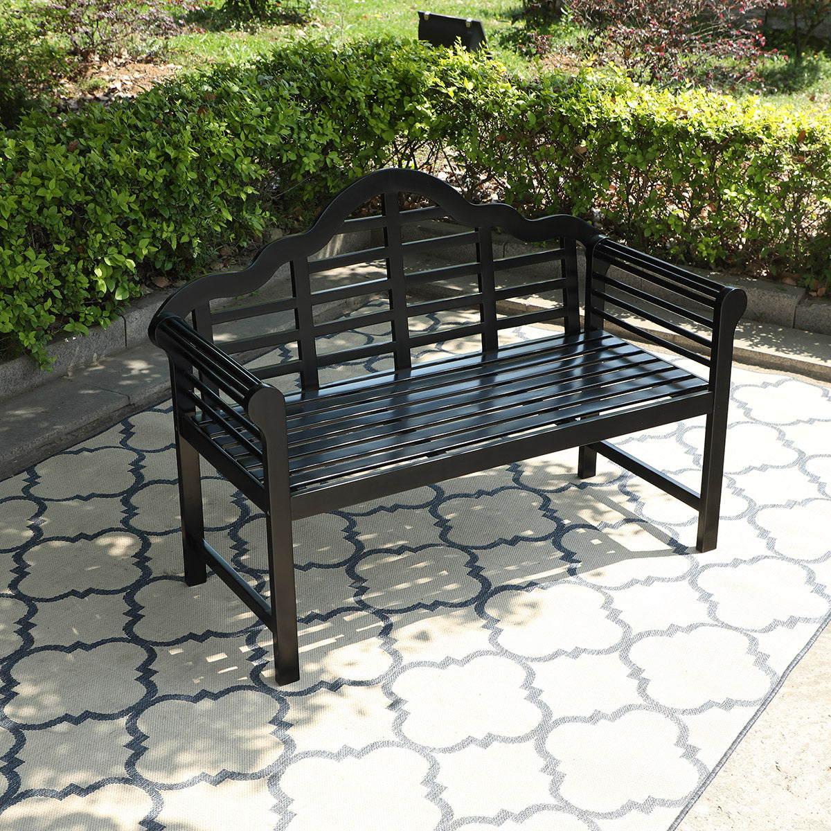 Phi Villa Patio Acacia Wood Bench With Backrest And Armrests Black