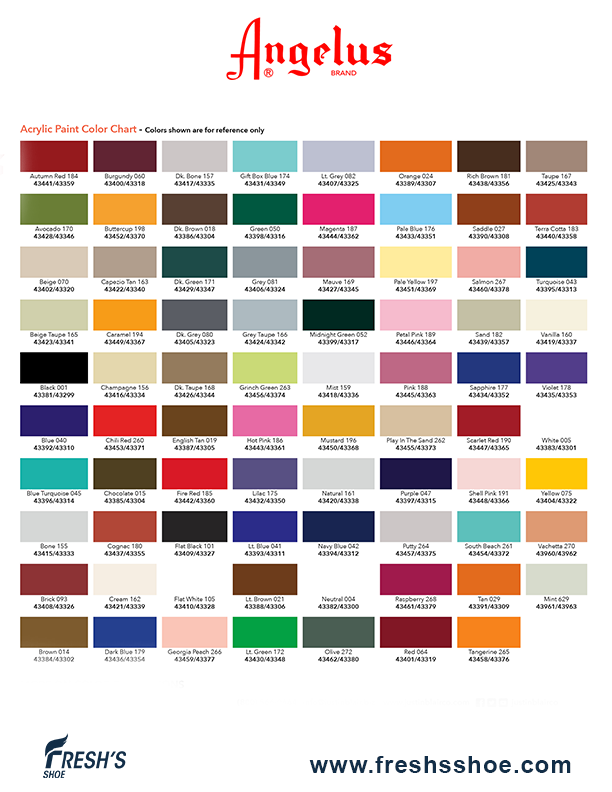 Angelus Leather Paint Colour Chart