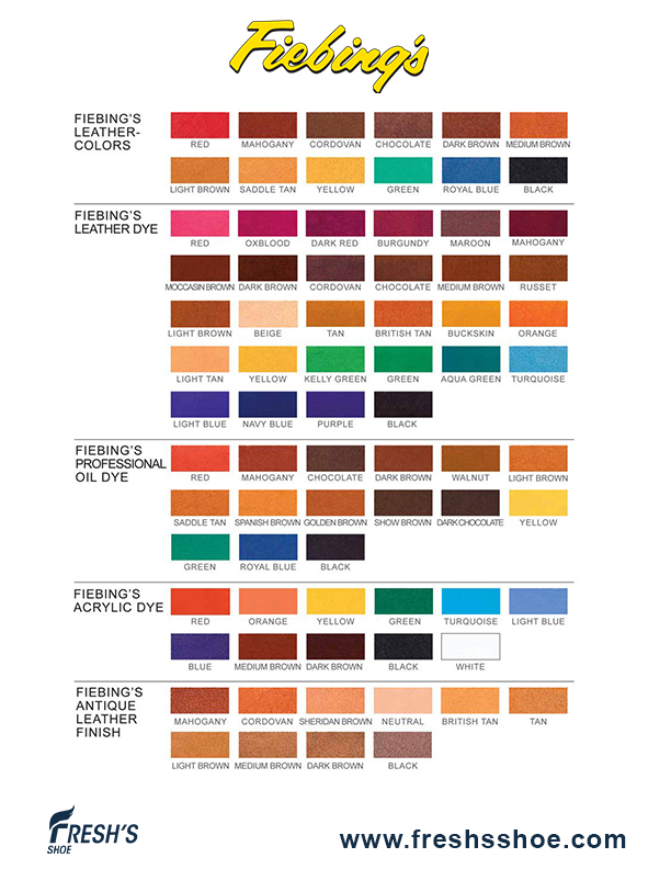 Angelus Leather Dye Color Chart