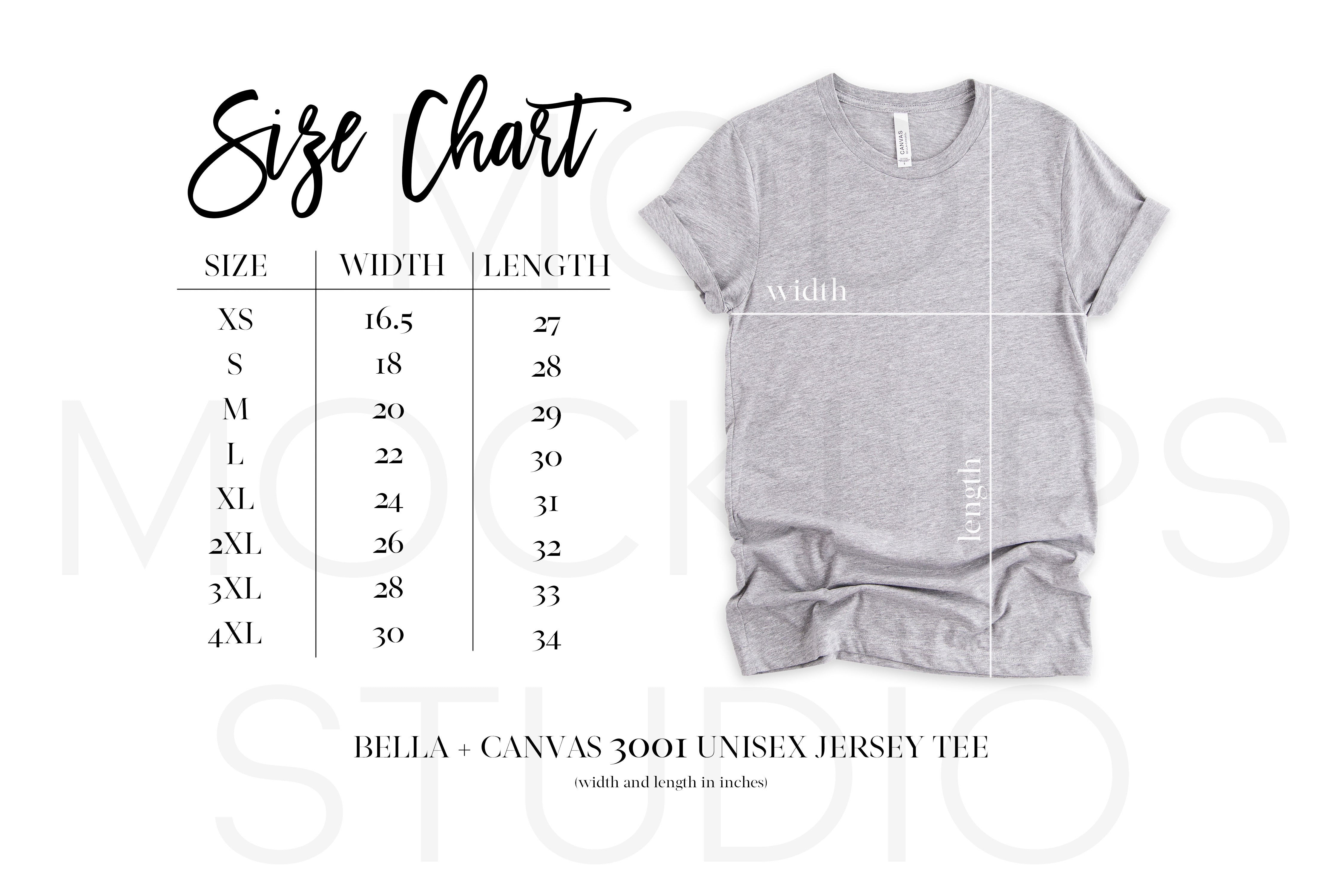 Download Size Chart Bella Canvas 3001 Mod Mockups Studio